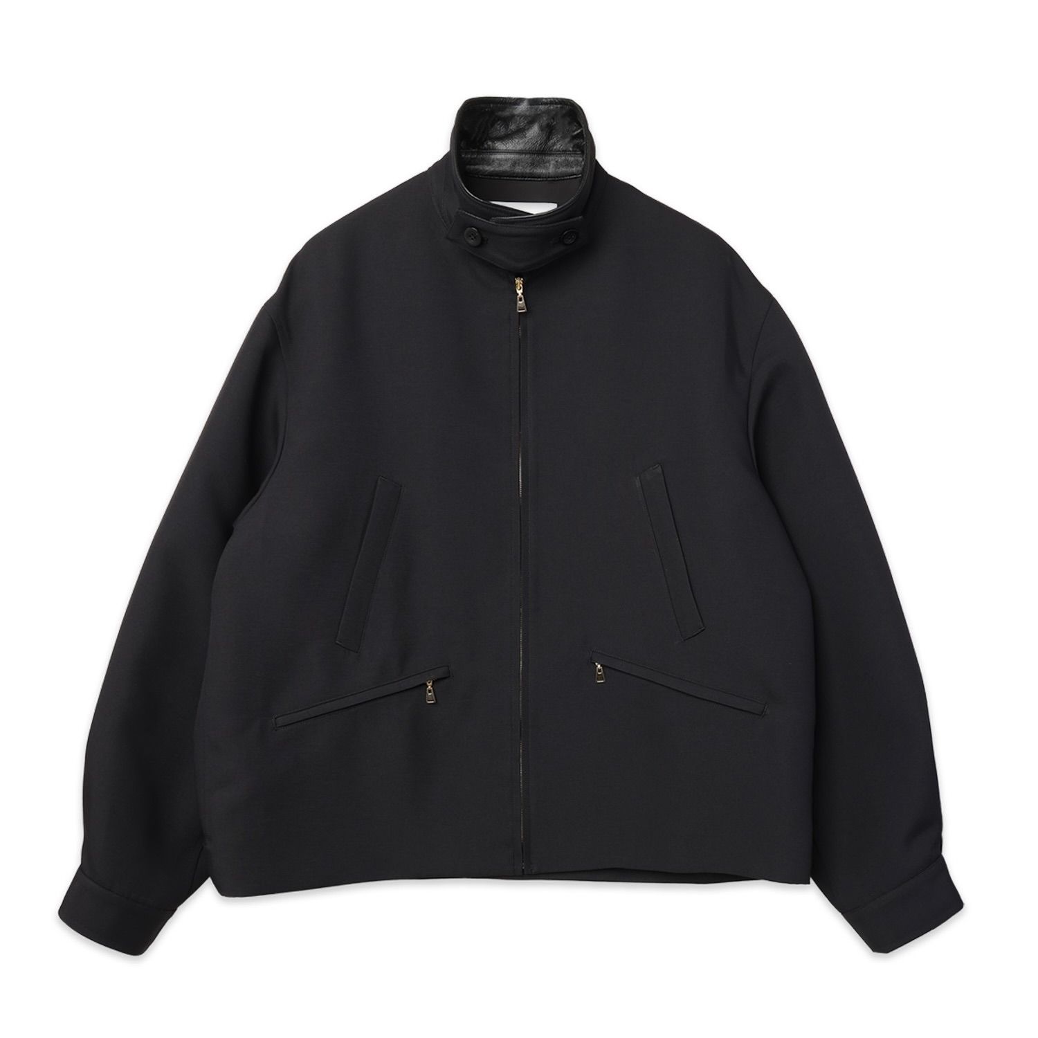 【残り一点】Structuerd Twill Double Cloth Leather Collar Blouson
