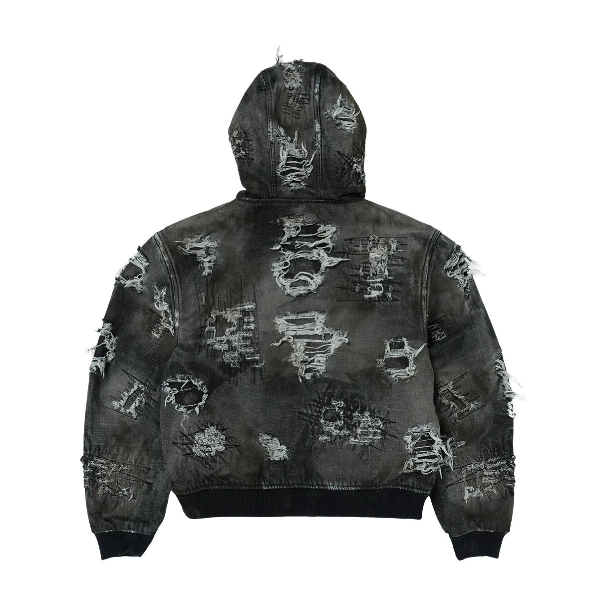 【残り一点】Hard-Washed Damaged Denim Hooded Zip Up