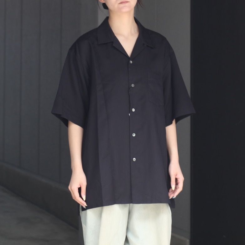 【残りわずか】Silk Cupro Twill Open Collar S/S Shirt