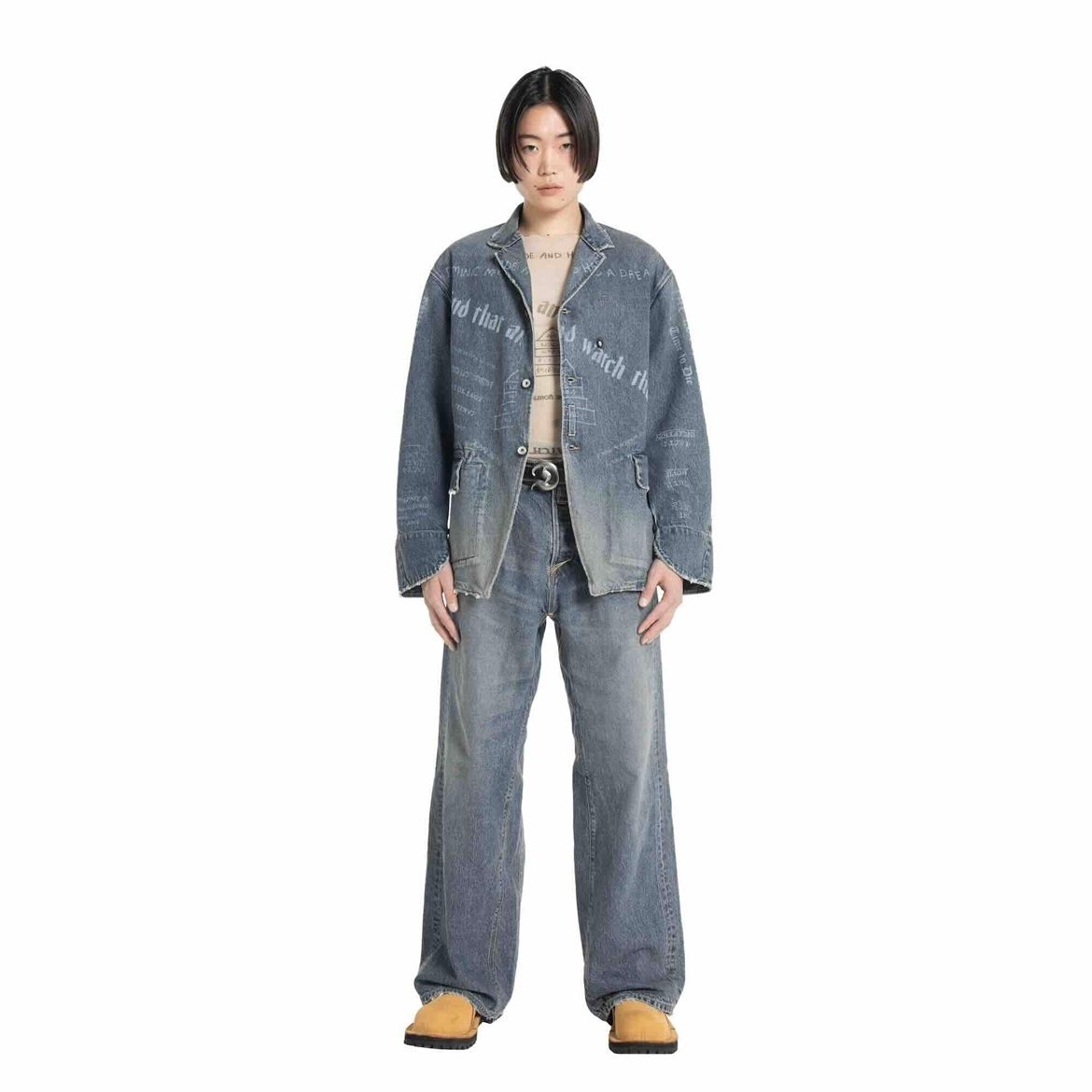 【残り一点】"TATTOO" Laser Printed Draiping Denim JKT