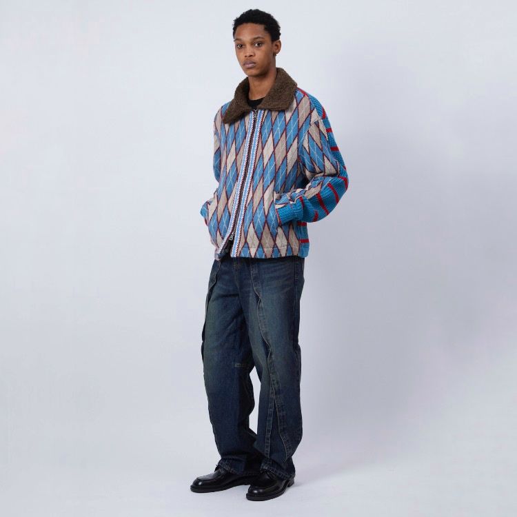 【残り一点】Argyle&Stripe Half Zip-up Cardigan