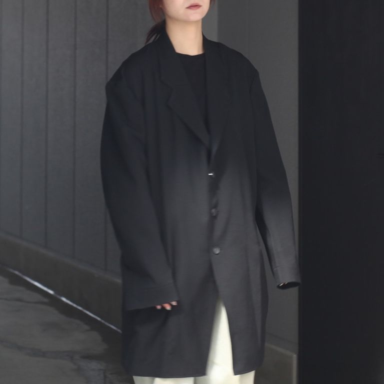ヨウジ ヤマモト 黒 ウール ギャバ テーラードジャケット ロング丈  