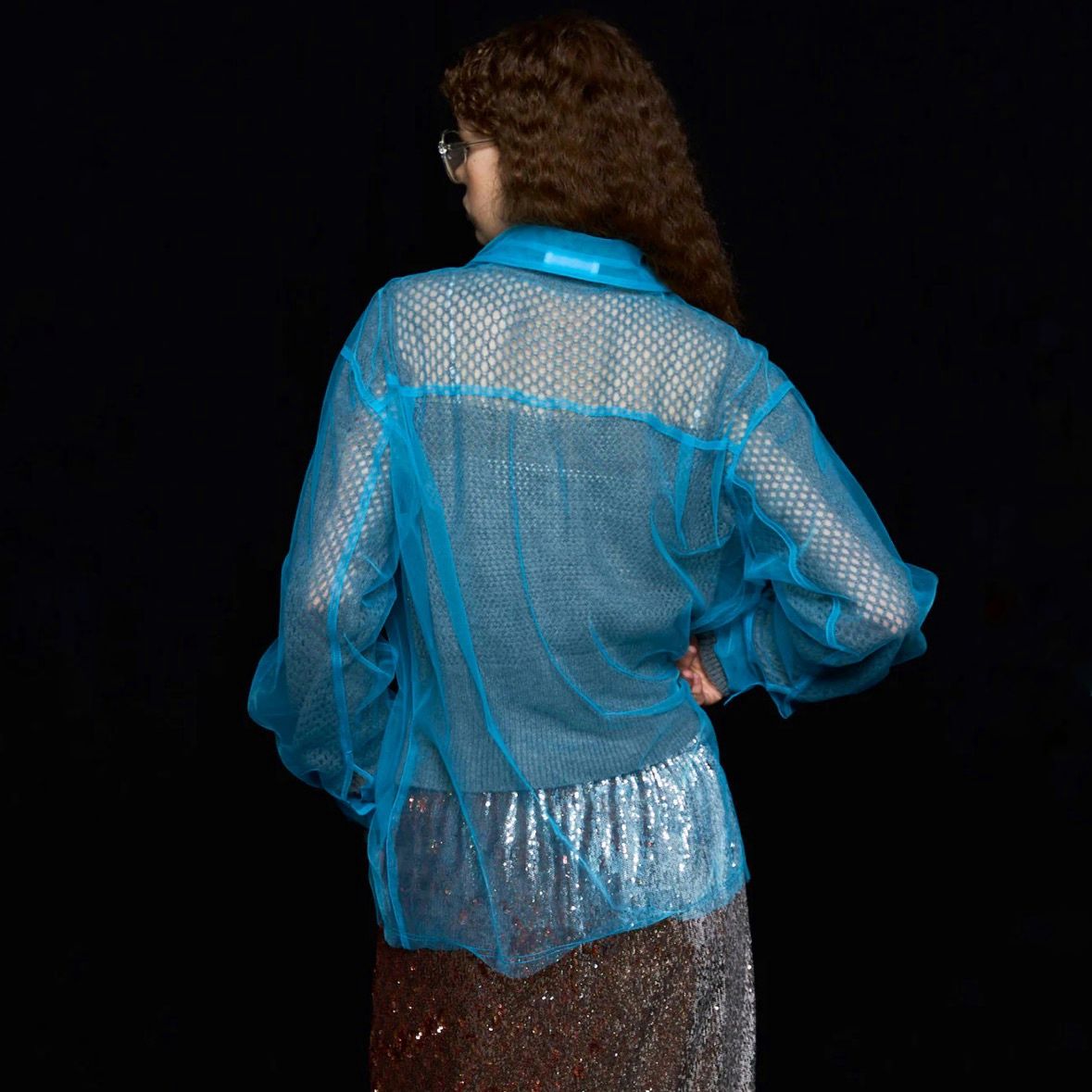 【残り一点】Tulle Shirt Layered Polo Knit Cardigan
