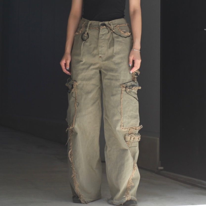 【残り一点】Cut Off Slash Seam Twist Cargo Jeans