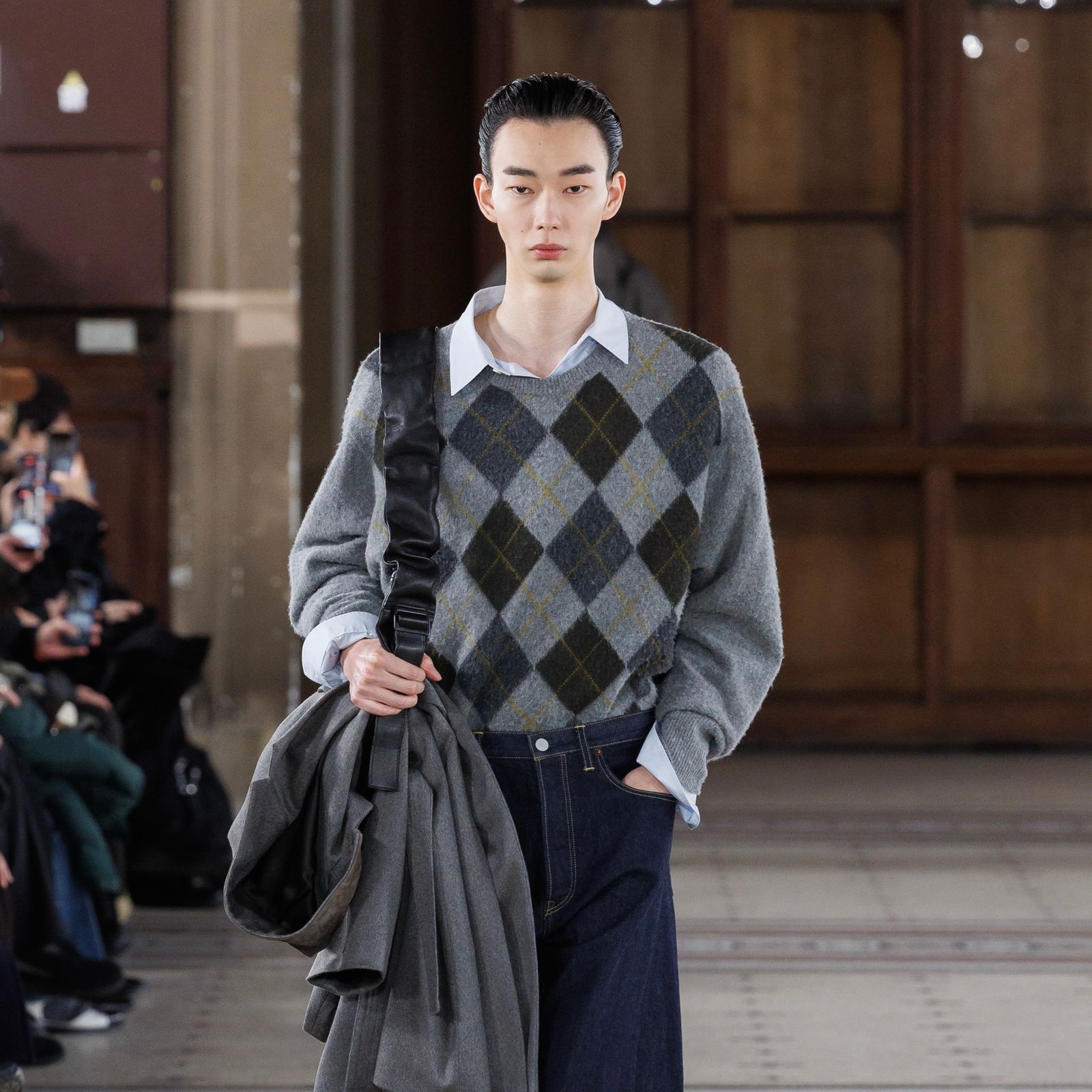 【残り一点】Fine Wool Argyle Knit Crew Neck LS
