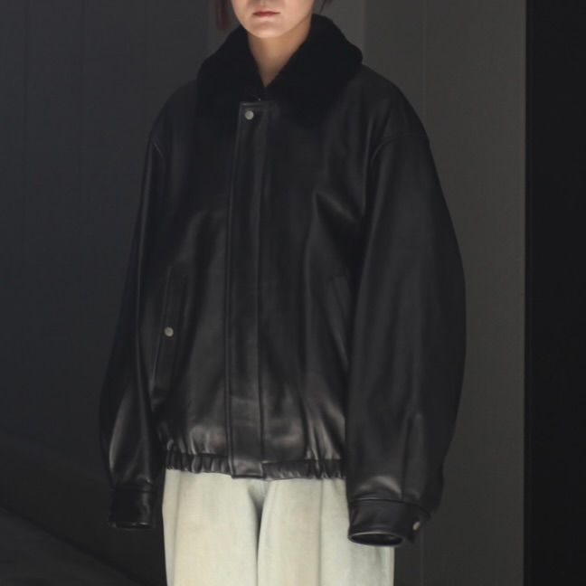 【残りわずか】Mouton Collar Sheep Leather Zip Jacket