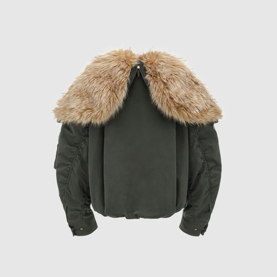 【残り一点】Green Washed Cotton Jacket with Faux Fur Collar