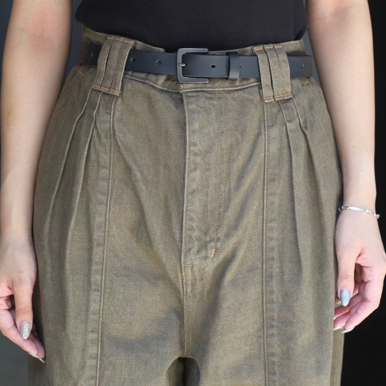 【残り一点】Denim 3pleated Wide-Leg Trousers