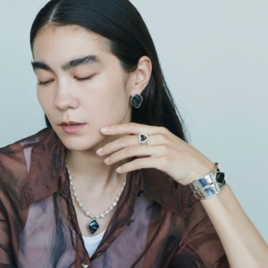 【お取り寄せ注文可能】Diamond Heart Stone Ring(BLACK×SILVER)