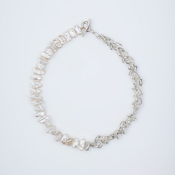 【お取り寄せ注文可能】Braid Chain Squre Pearl Necklace