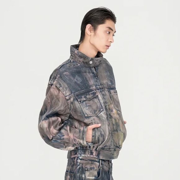 【残り一点】Brown Artistically Tie-Dyed Coated Denim SC Jacket