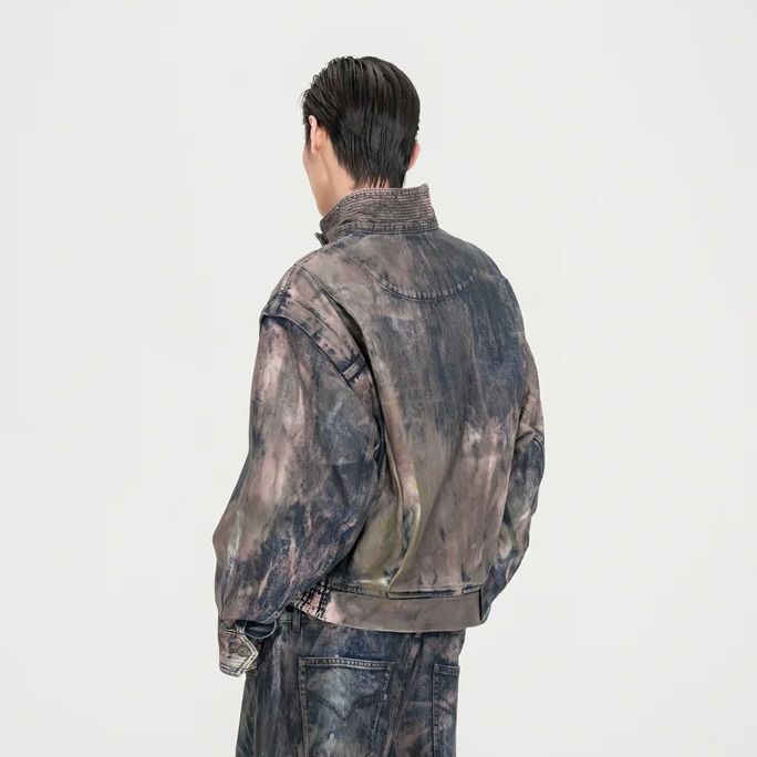 【残り一点】Brown Artistically Tie-Dyed Coated Denim SC Jacket