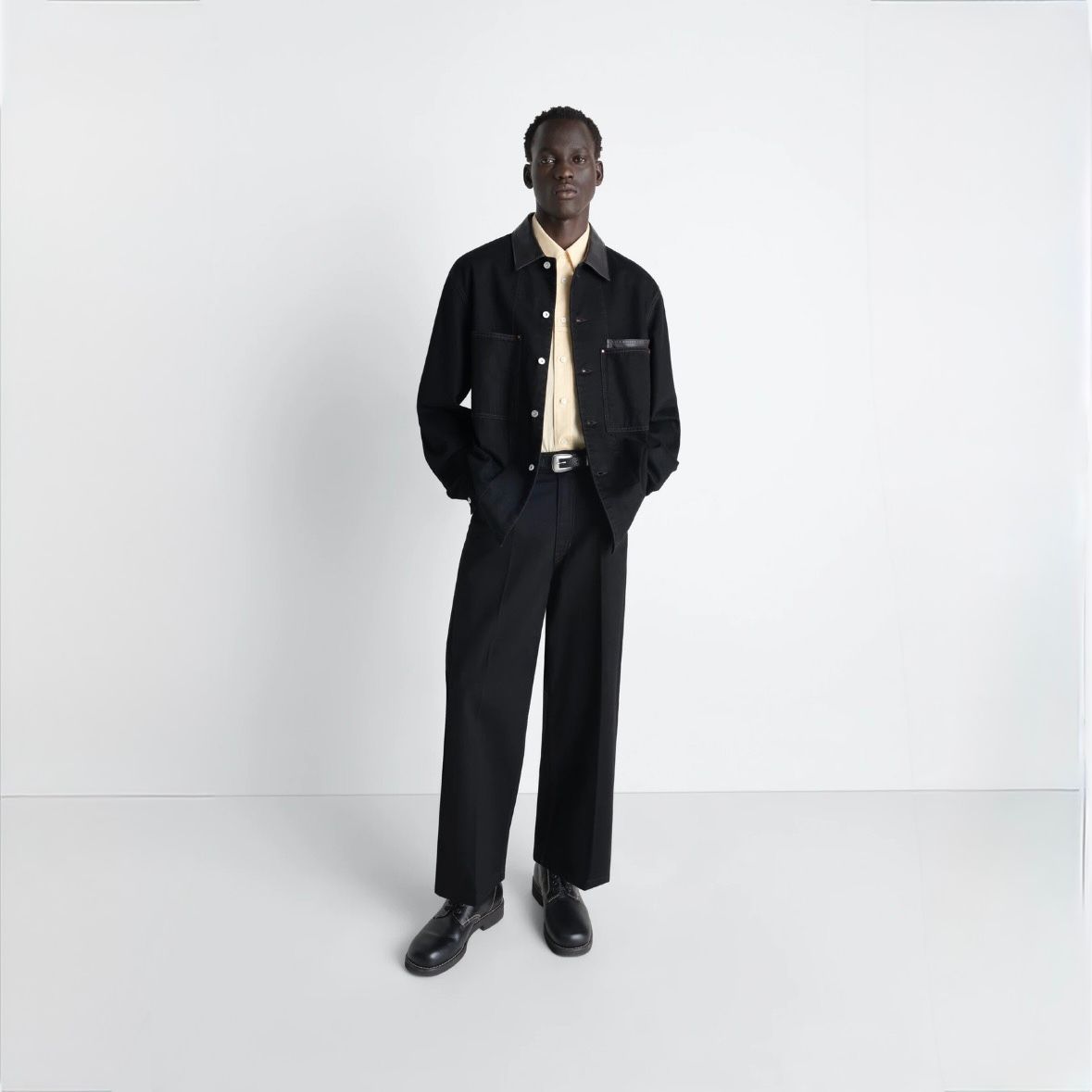 【残り一点】Work Wear Over Shirt With Leather Collar