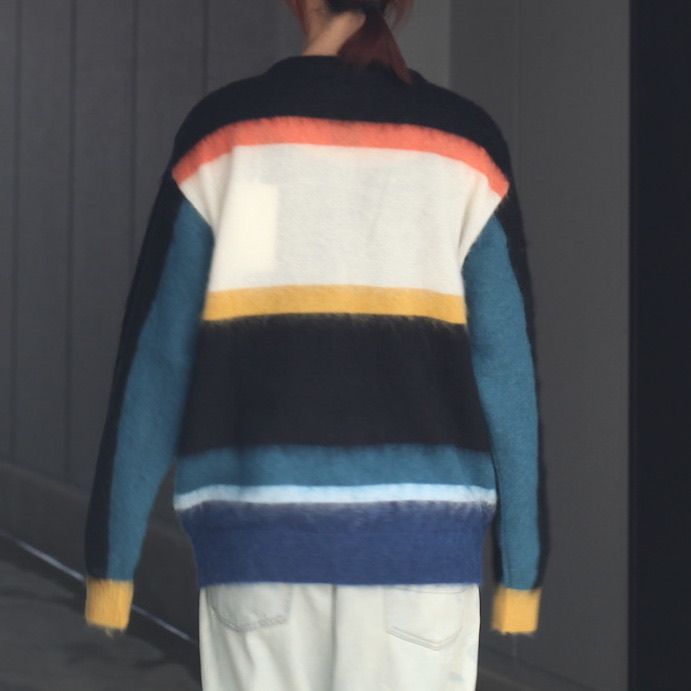 【残りわずか】Mohair Border V Neck Zip Cardigan