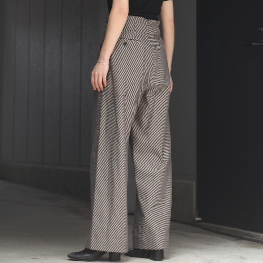 YOKE - 【残り一点】Diagonal Stripe Hi-Waist Belted Trousers 