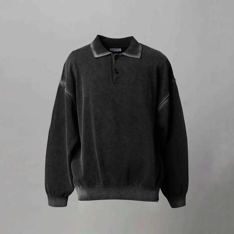 【残り一点】High Twist Pigment Bleach Prime-Over Long Sleeve Knit Polo Shirt