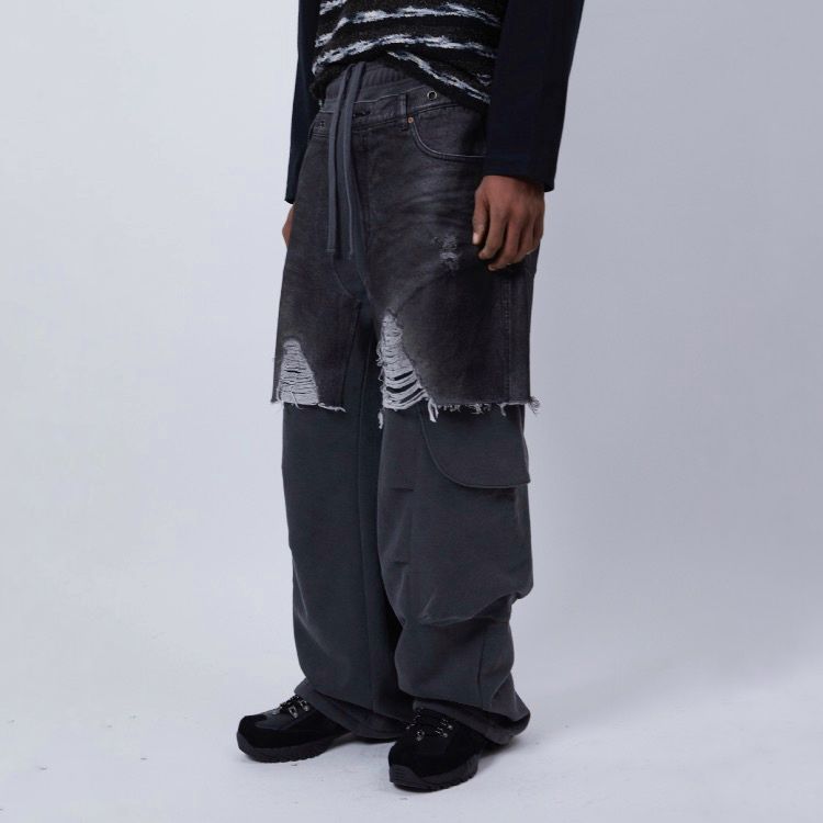 【残り一点】Unisex Rugged Denim-inset Sweat Pants