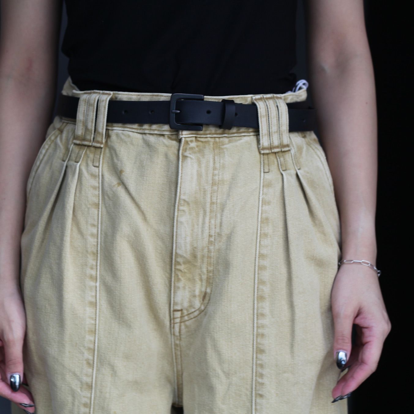 【残り一点】Vintaged Wash Denim 3pleated Wide-Leg Trousers