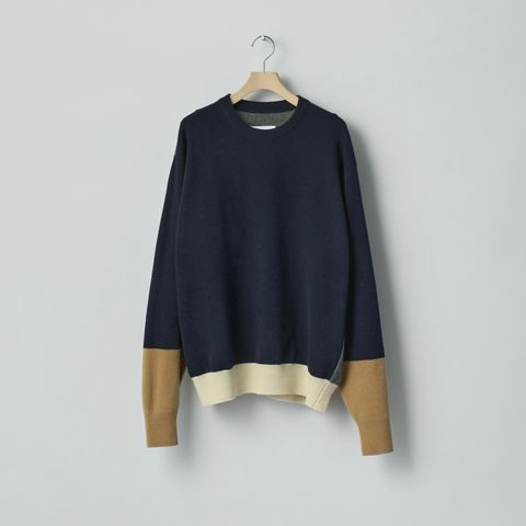 【残りわずか】Extra Fine Wool Knit Color Block LS