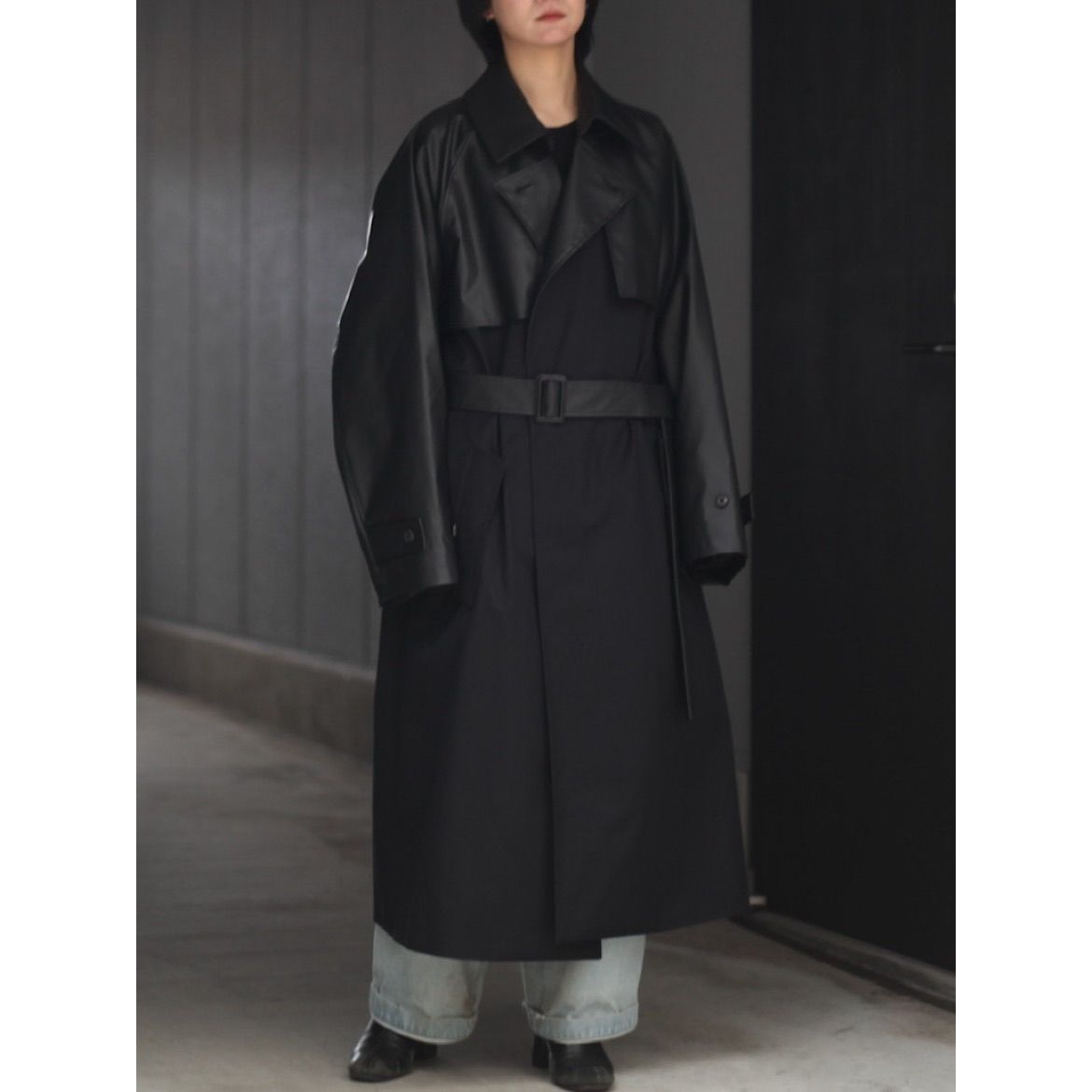 stein - 【残りわずか】Contrast Single Breasted Wide Lapels Coat 