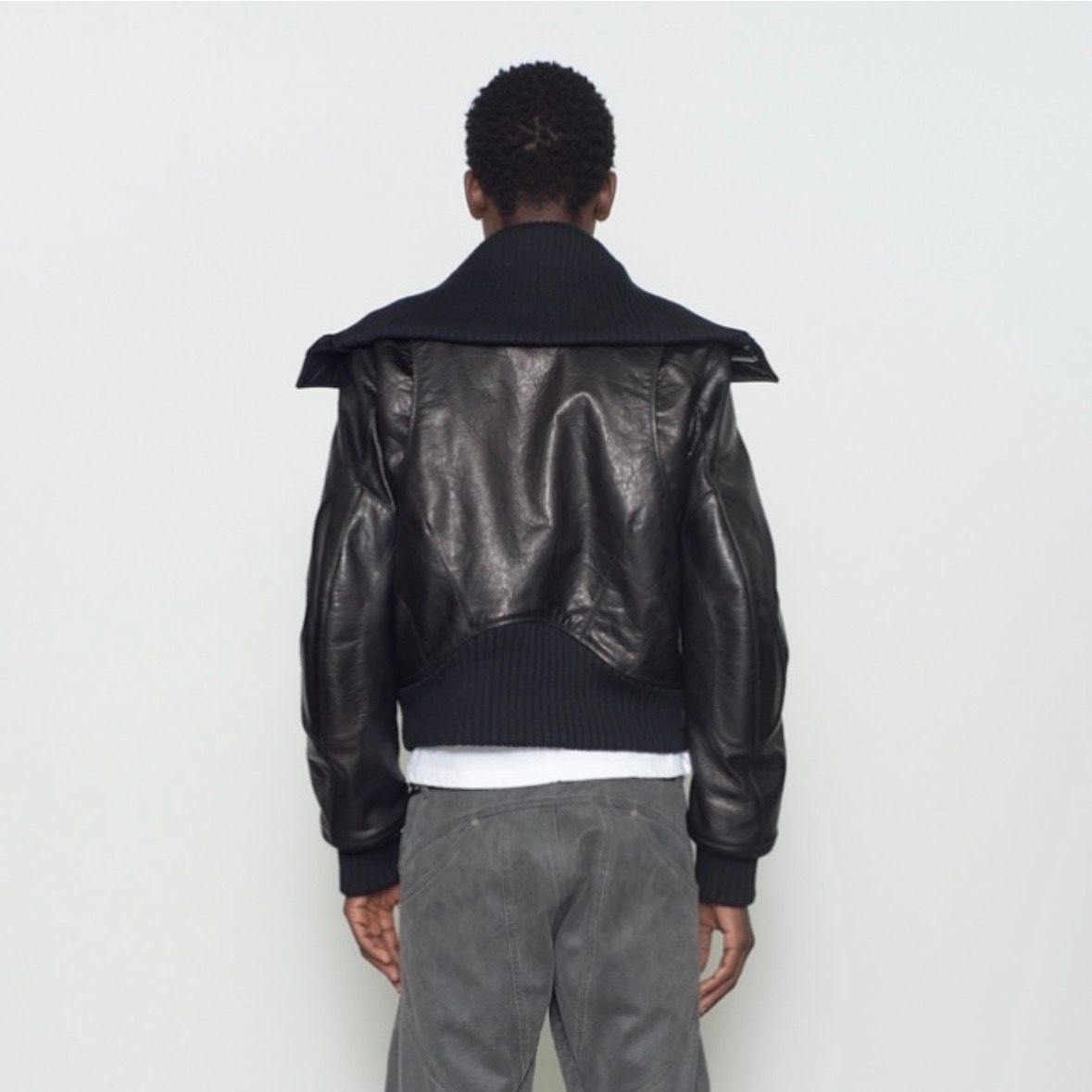 【残り一点】Leather Padded High Neck Bomber Jacket