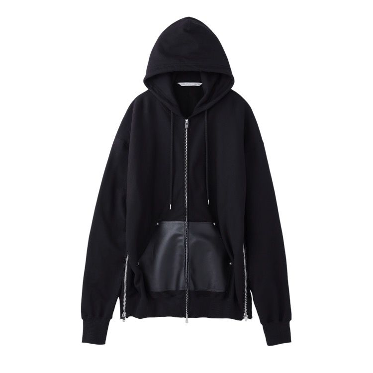 【残り一点】Leather Pocket Zip-up Sweat Hoodie