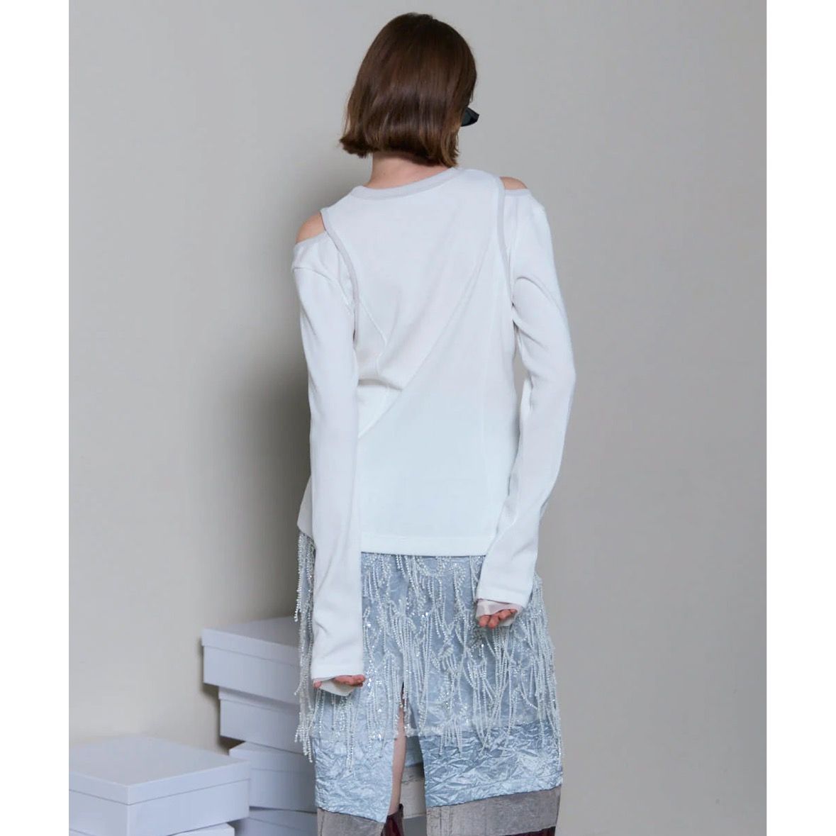 【残り一点】Shoulder Slit Rib Top