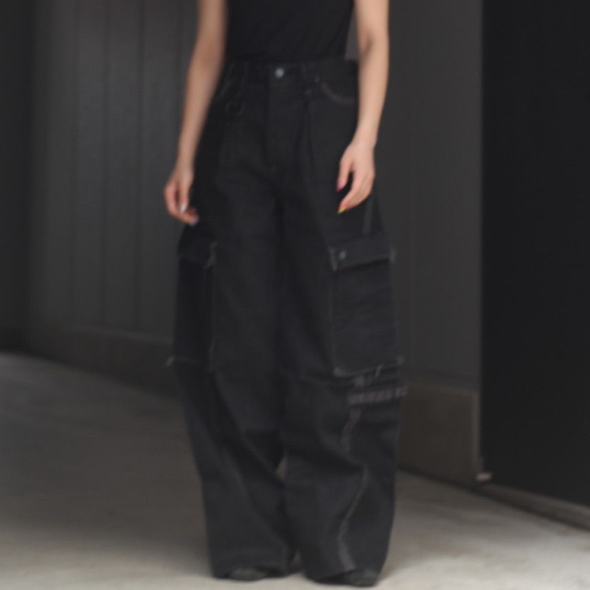 minus カーゴパンツ　ブラック MINUS - 【残り一点】Slash Seam Twist Cargo Jeans(NOIR