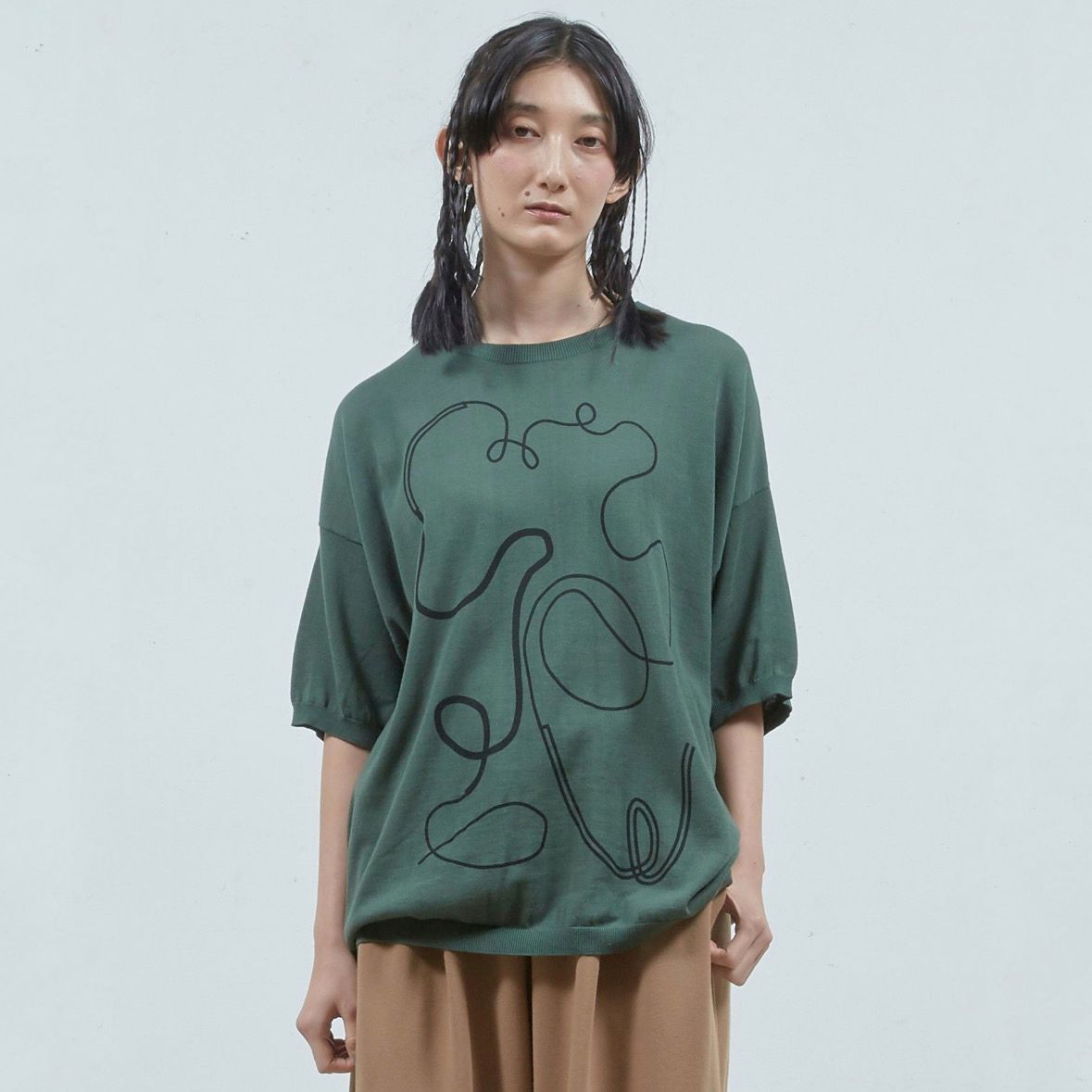 【残り一点】ステッチプリントショートSLニットPO