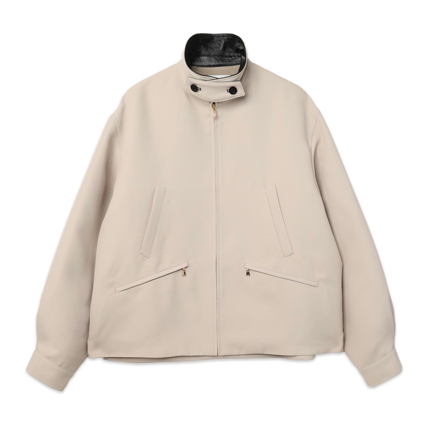 【残り一点】Structuerd Twill Double Cloth Leather Collar Blouson