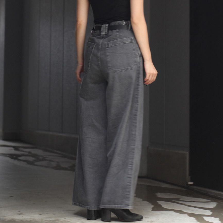 【残り一点】Vintaged Wash Denim 3pleated Wide-Leg Trousers