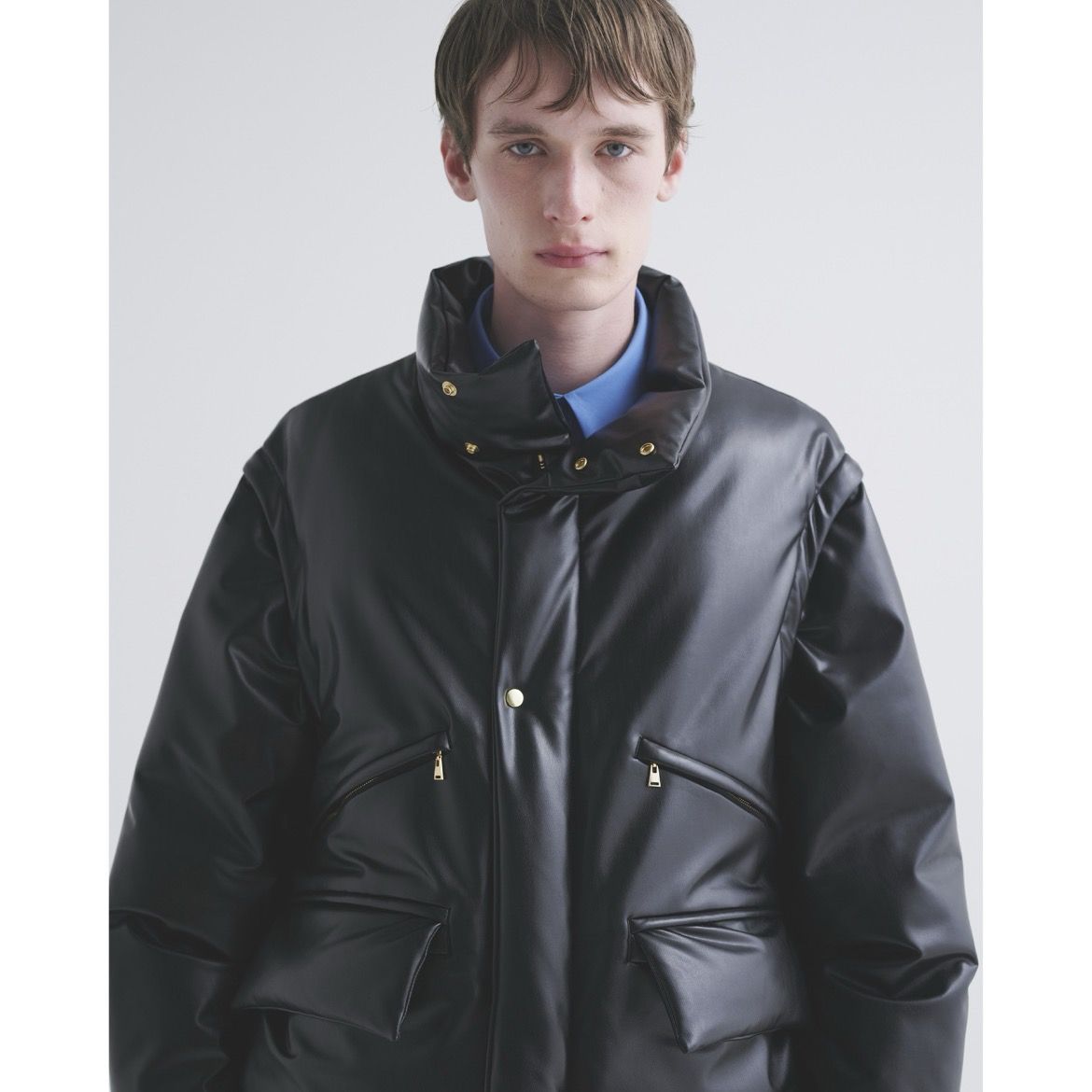【残り一点】Faux Leather Removable Sleeve Down Jacket
