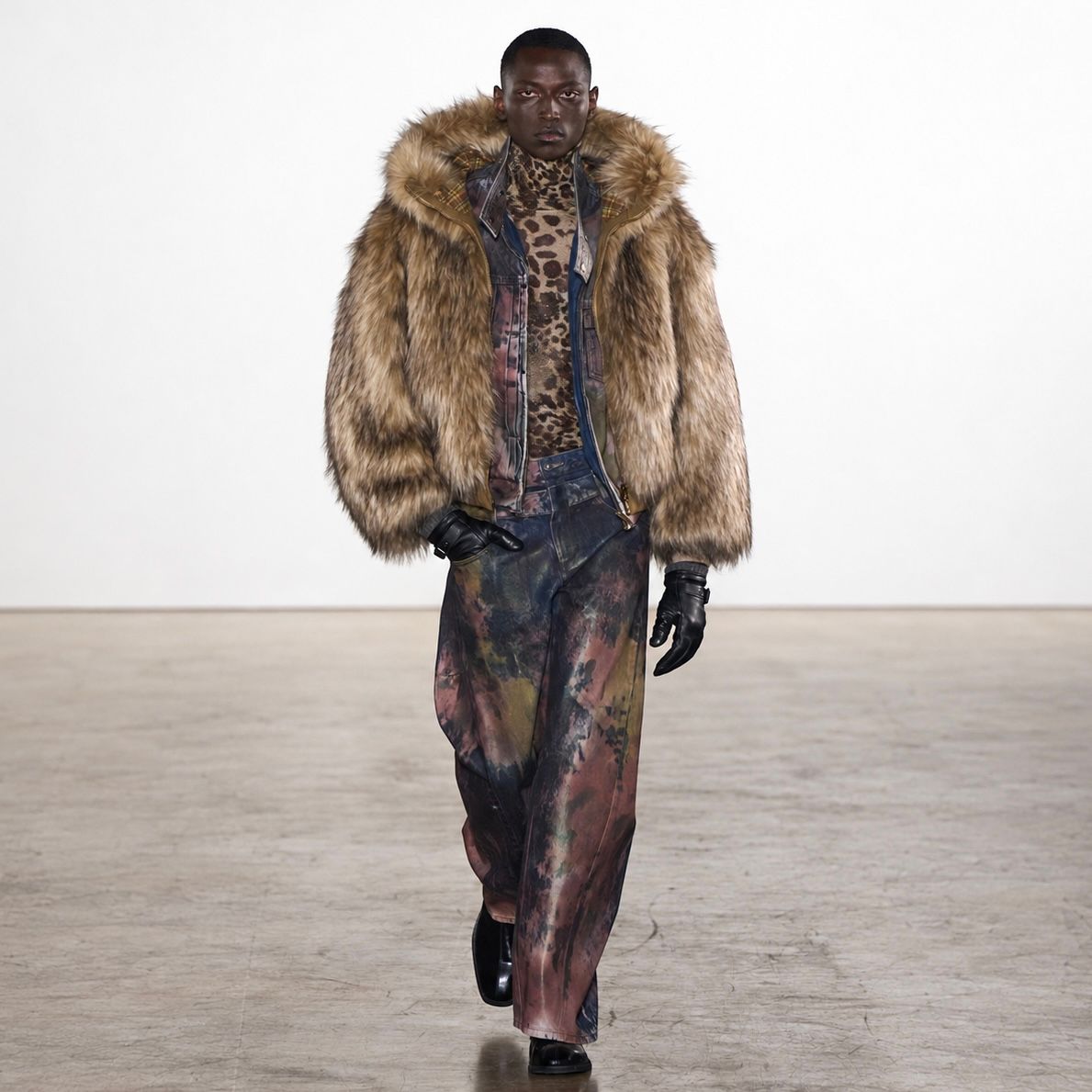 【残り一点】Brown Artistically Tie-Dyed Coated Denim Pants