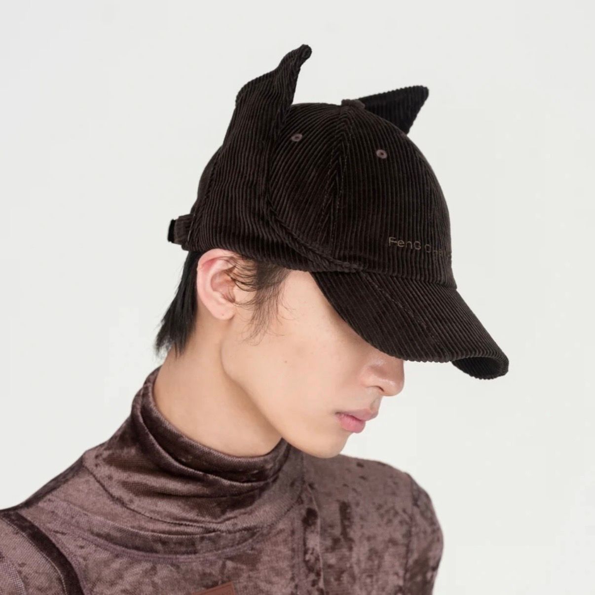 【残り一点】Brown Washed Corduroy Cat Earflap Baseball Cap