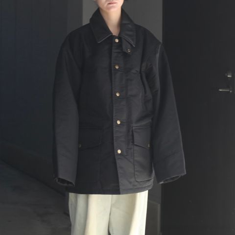 【残り一点】Black Nylon Padded Jacket with PU Collar