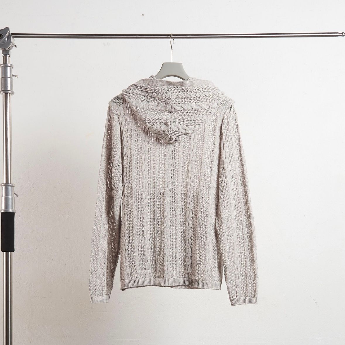【残り一点】Semi Sheer Cable Knitted Button Up Hoodie