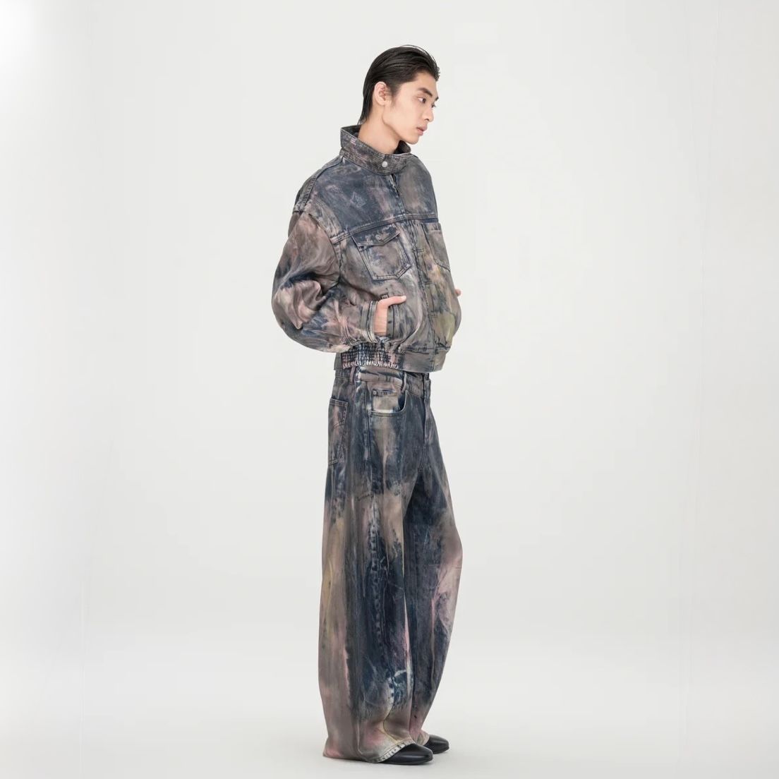 【残り一点】Brown Artistically Tie-Dyed Coated Denim SC Jacket
