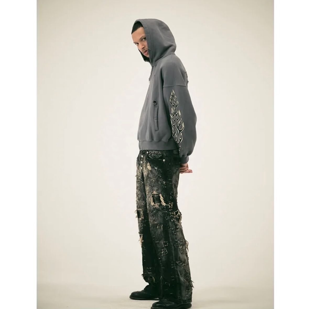 【残り一点】Leather Flame Hooded Zip Up