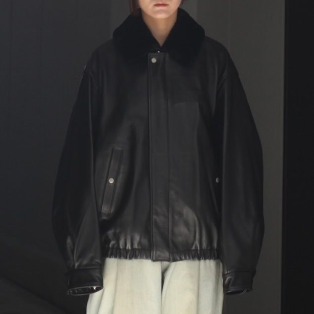 【残りわずか】Mouton Collar Sheep Leather Zip Jacket