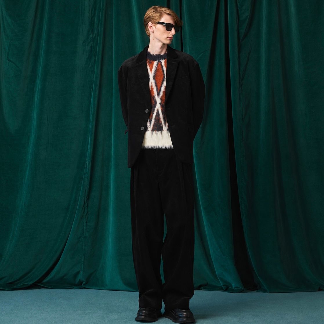 【残り一点】7G Shaggy JQD Pattern Argyle Prime Over Crew Neck Knit Pull Over