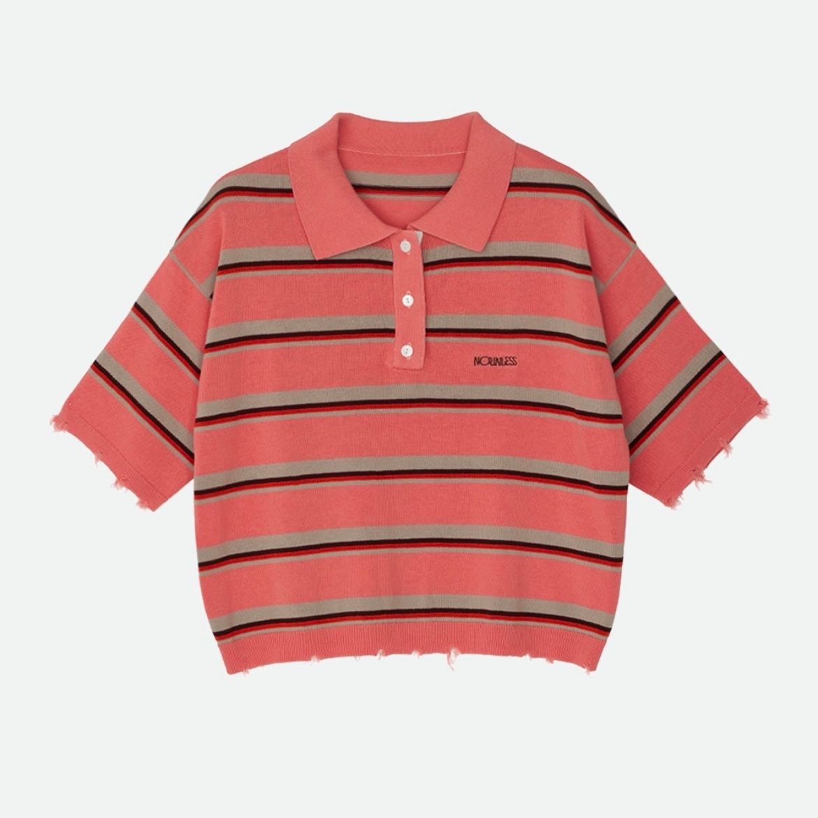 NOUNLESS - 【残り一点】NL Border Grunge Mini Polo Knit
