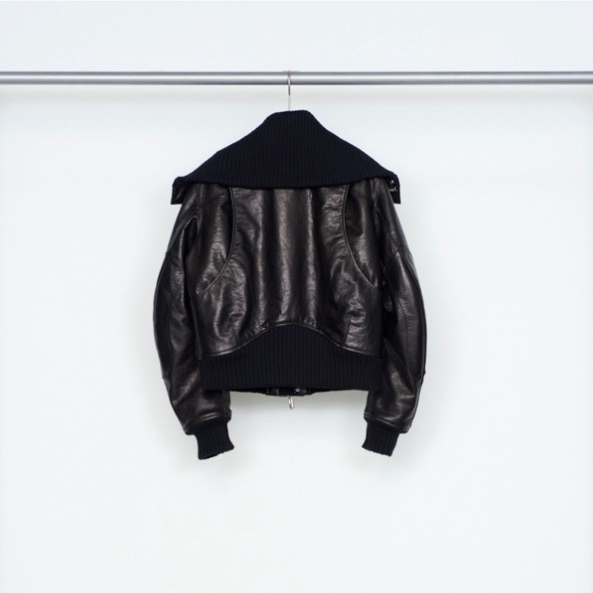 【残り一点】Leather Padded High Neck Bomber Jacket