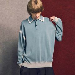 【残り一点】High Twist Pigment Bleach Prime-Over Long Sleeve Knit Polo Shirt