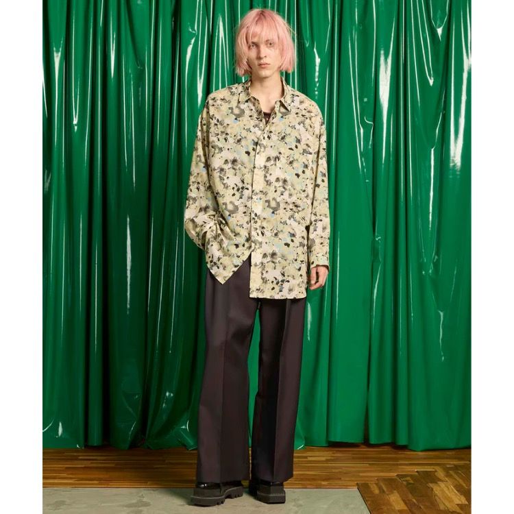 【残り一点】48/2 4Colors Chambray Wool 2tuck Wide Pants