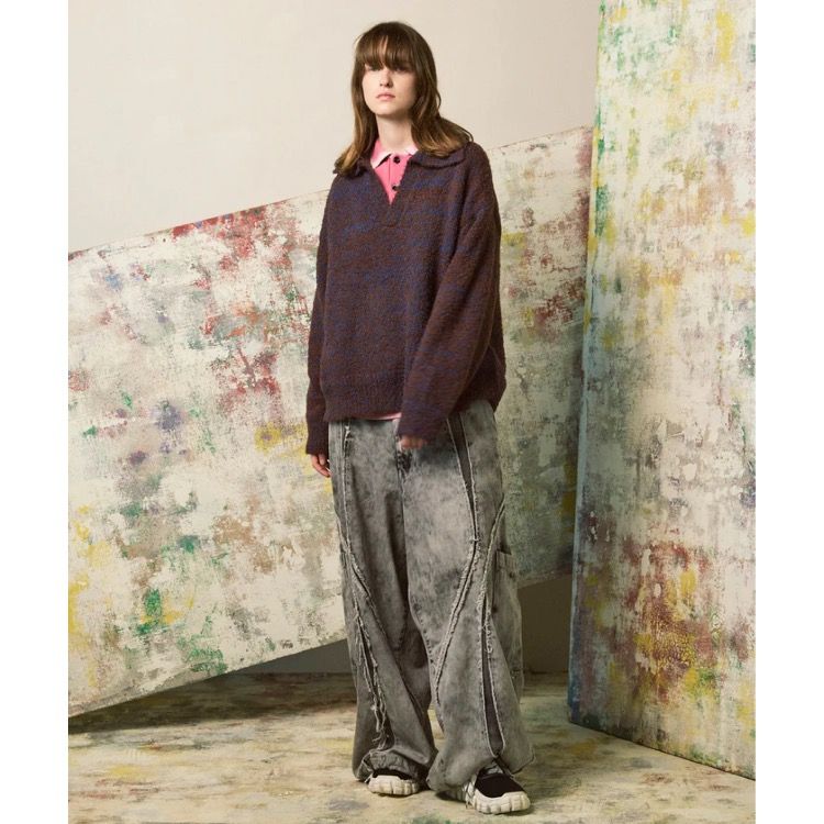 【残り一点】Mix Color Fancy Yarn Prime-Over Skipper Knit Pullover