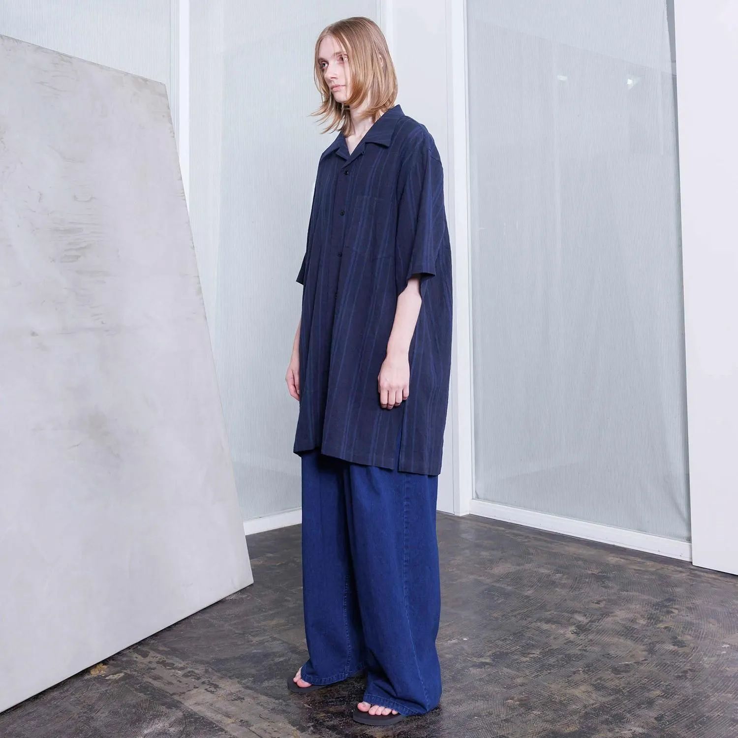 【残り一点】ポケットオープンカラーシャツ(LINEN/COTTON)