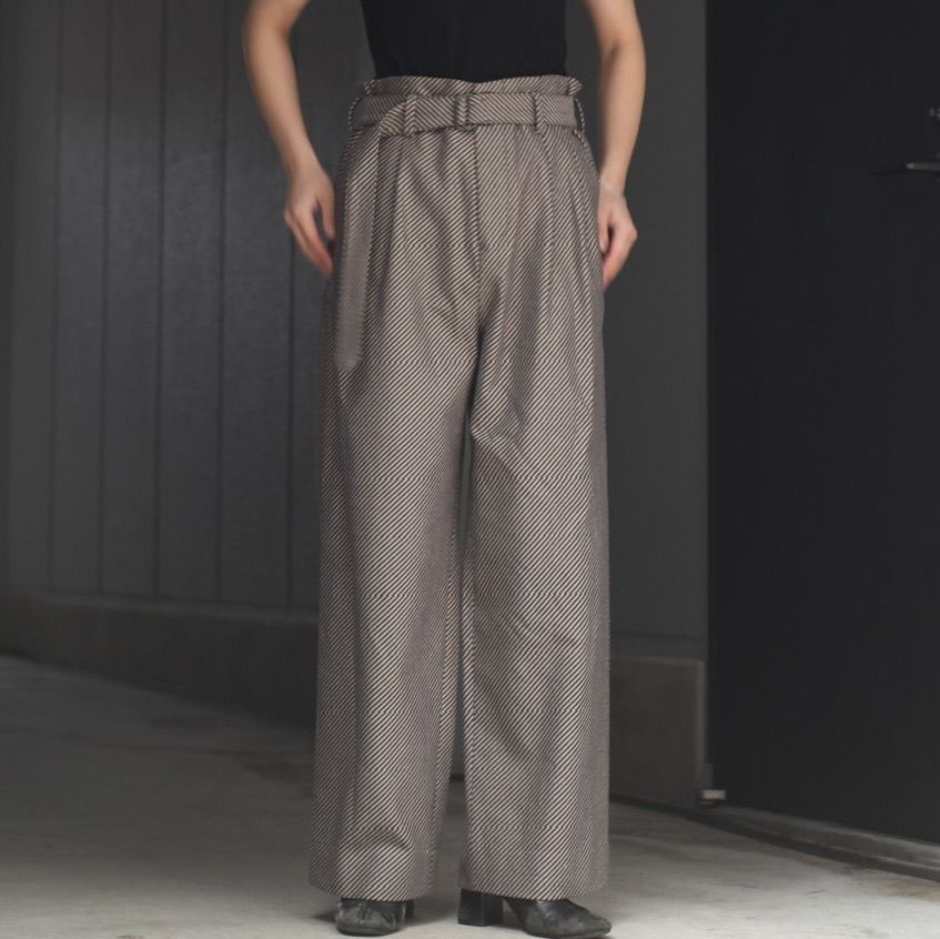 YOKE - 【残り一点】Diagonal Stripe Hi-Waist Belted Trousers 