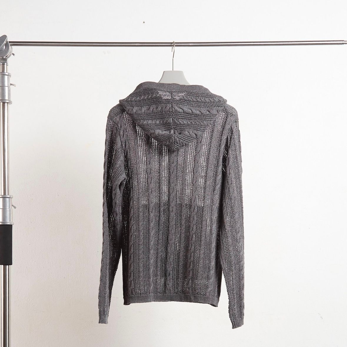 【残り一点】Semi Sheer Cable Knitted Button Up Hoodie