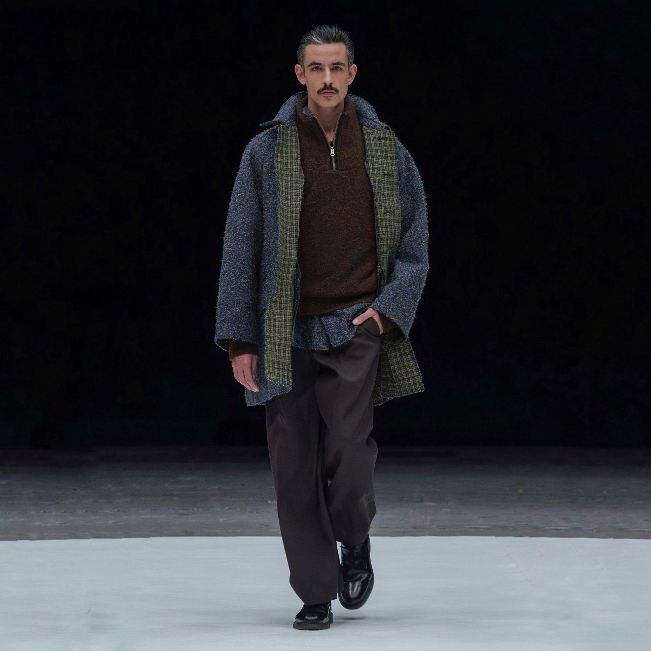 【残り一点】Needlepunched Cotton Plaid Cut Off Coat