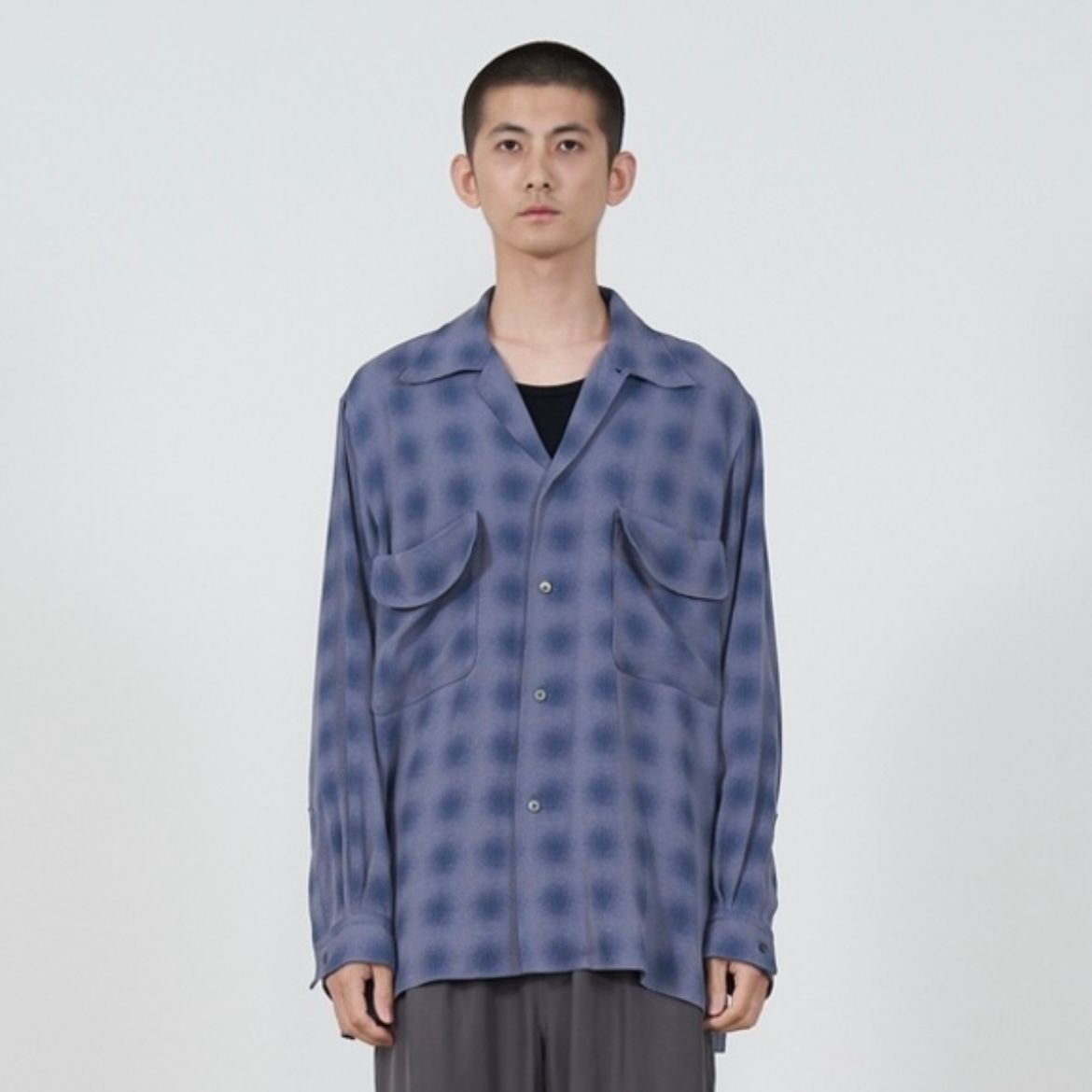 YOKE - 【残り一点】Blurred Ombre Plaid Open Collar Shirt